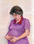 Drawing of a pregnant woman holding her belly.