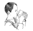 Drawing of a boy drinking a glass of water.