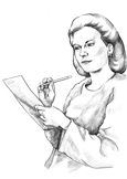 Drawing of a woman keeping a food diary.