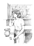 Drawing of a woman drinking a water-fiber mixture.