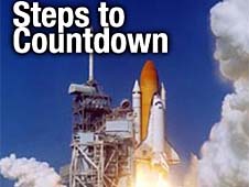 Steps to Countdown above an image of a space shuttle
