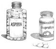 Drawing of bottles of nonsteroidal anti-inflammatory drugs.