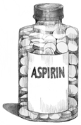 Drawing of a bottle of aspirin.