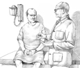 Drawing of a doctor and patient.