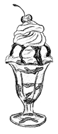Drawing of an ice cream sundae.