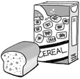 Drawing of bread and cereal.
