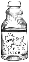 Drawing of a bottle of apple juice.