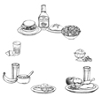 Drawing of sample meals and snacks.