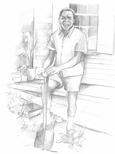Drawing of a man shoveling.
