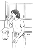 Drawing of a woman drinking water.