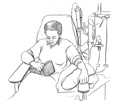 Drawing of a woman undergoing dialysis.