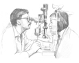 Drawing of a patient getting an eye exam.