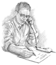 Drawing of a man talking on the phone.