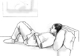 Drawing of woman doing pelvic muscle exercises on a bed.