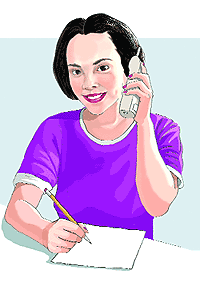 Ilustración de una mujer llamando al dentista