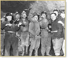 George Korson with miners, Nekirk Tunnel Mine 1946