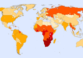 World map showing HIV prevalence.