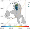 Yellowstone Lake map showing recent earthquake swarm locations