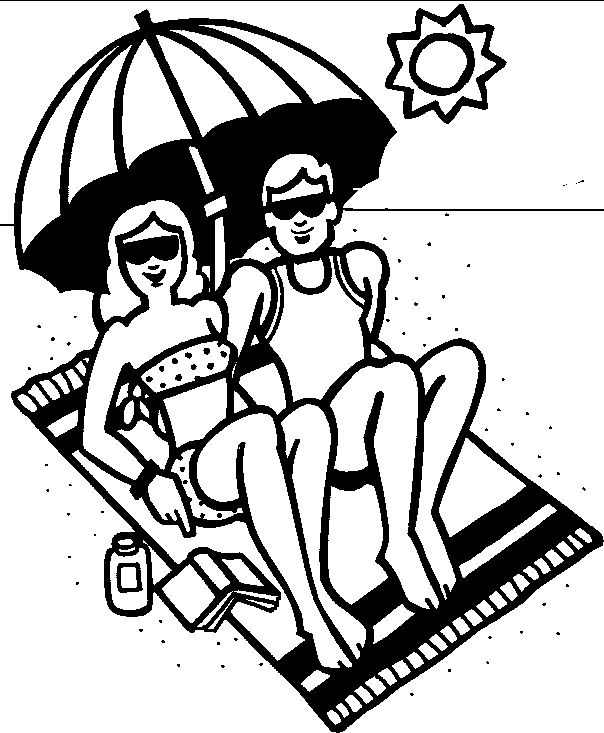 coloring picture of people under an umbrella in the sun