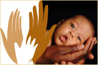A healthy baby begins with you logo with an infant gently held in hands