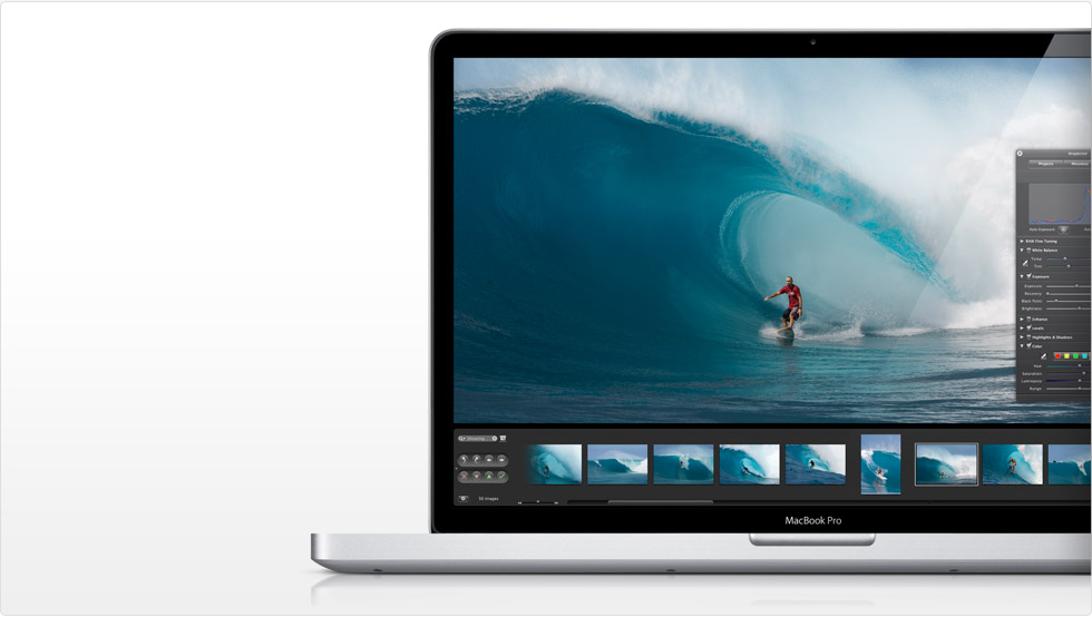 MacBook Pro 17-inch laptop computer showing Aperture photography software