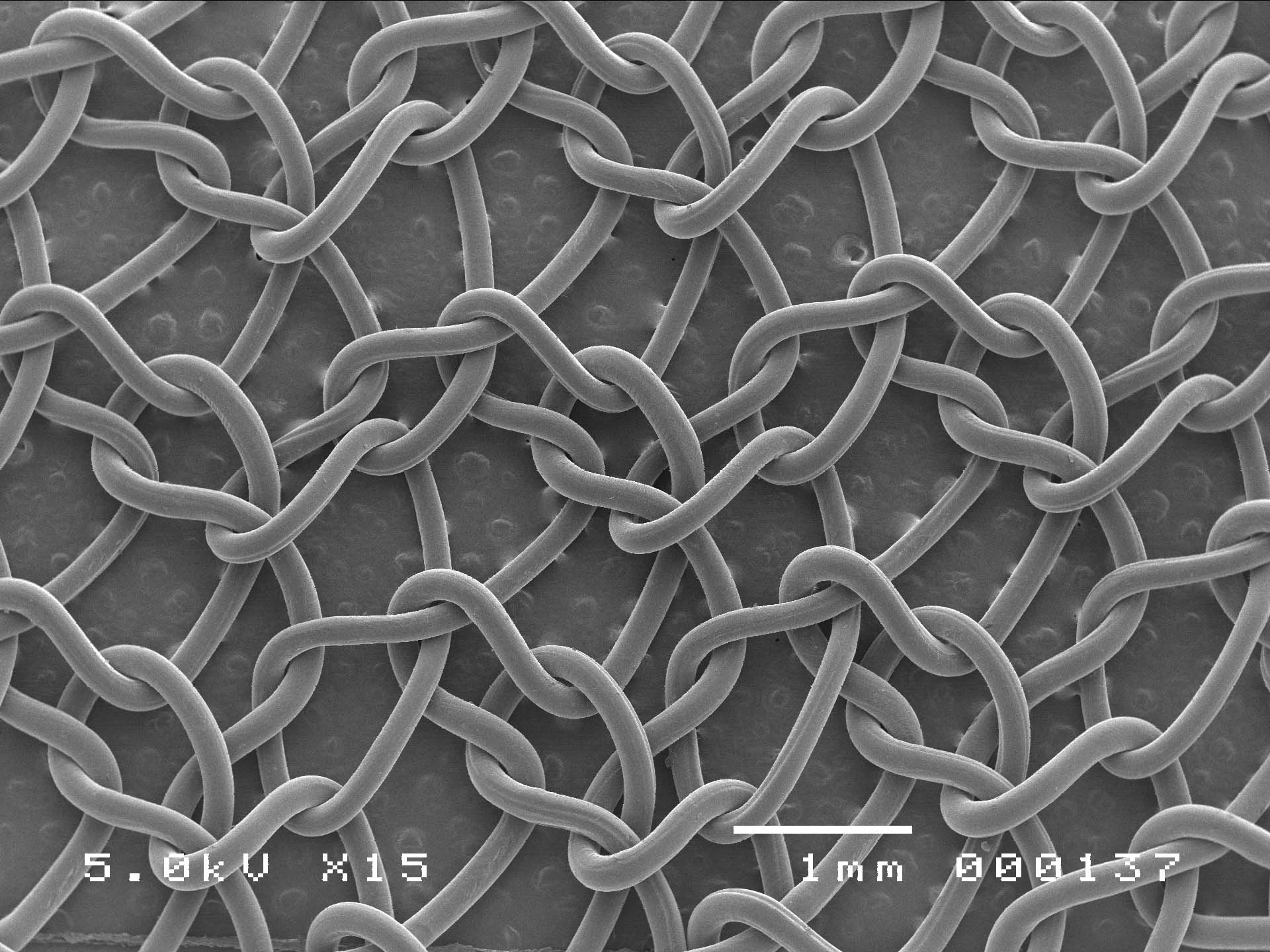 Scanning Electron Microscope photomicrograph of TephaFLEX Surgical Mesh (magnification 15 times).