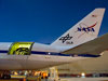 SOFIA's infrared telescope in the rear fuselage during nighttime testing.