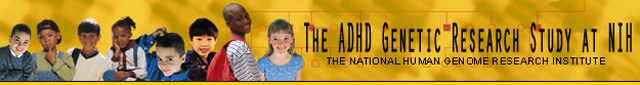 Banner Image of the ADHA Genetic Research Study at NIH with photographs of children's faces