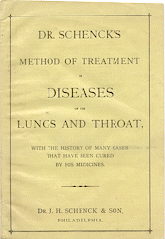 J. H. Schenck & Sons, Dr. Schenck's method of treatment of diseases of the lungs and throat..., 32 page pamphlet, illus., Philadelphia, c. 1881, 21.4 x 14.7 cm.