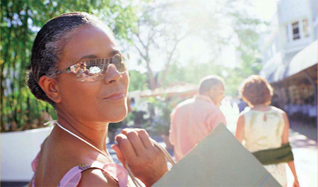 woman wearing sunglasses in the bright sun