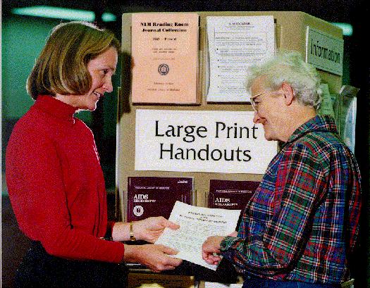 Display of large-print handouts