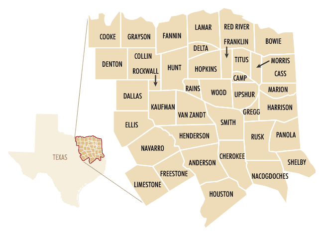 Map of East Texas