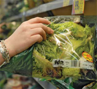 bag of lettuce in grocery store