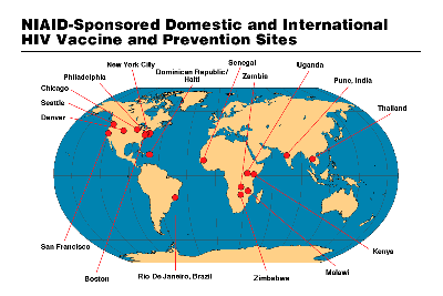 Map: NIAID-Sponsored Domestic and International HIV Vaccine and Prevention Sites