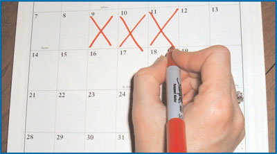 calendar with red x's on three dates