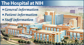 The Hospital at NIH Image with navigation to General information, Patient information, Staff information