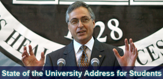 Photo: Dr. Rahn speaks to students during State of the University Address