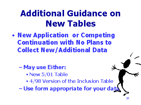 Additional Guidance on New Tables