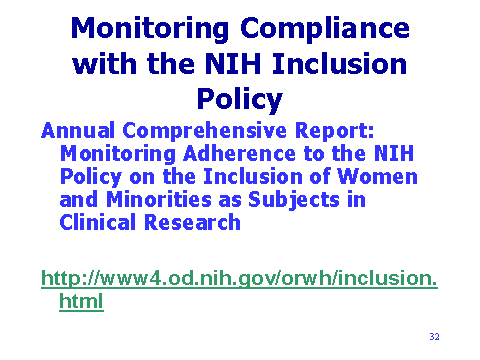 Monitoring Compliance with the NIH Inclusion Policy