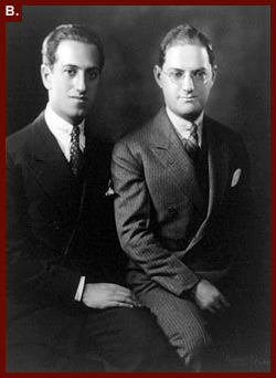 Left to right: George and Ira Gershwin seated, three-quarter length portrait. ca. 1920–1930.