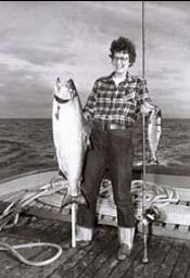 Phoebe Mason with her salmon catch, 1949.