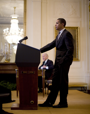 President Obama listens to a question from one of the nation's mayors