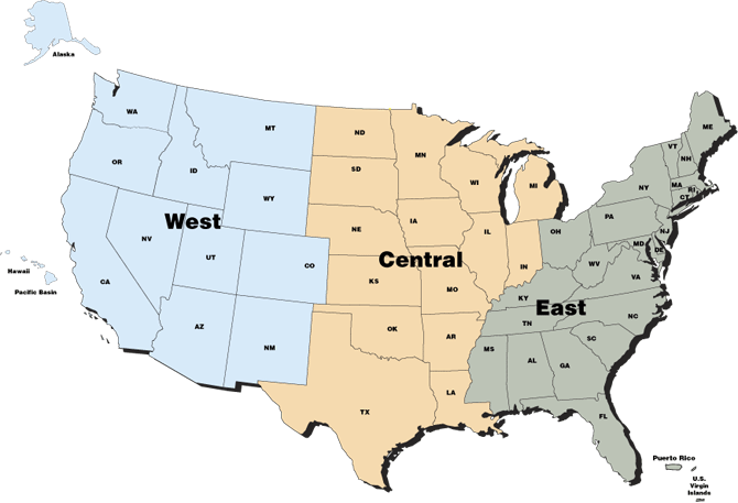 NRCS Regional Map with National Technology Support Centers in Greensboro, NC, Fort Worth, TX and Portland, OR