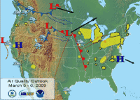 Map showing current Air Quality Index