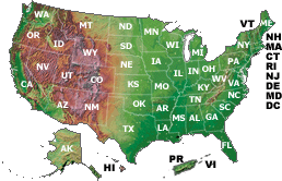 Shaded relief map of the U.S.