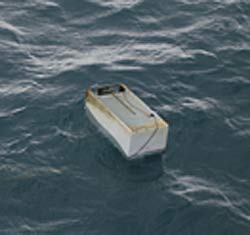 photo of refrigerator floating in the water