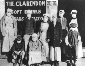 Foto de personas con mascarillas durante la pandemia de gripe de 1918