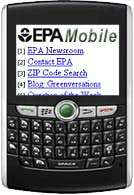 screenshot of handheld device showing EPA's mobile Web home page