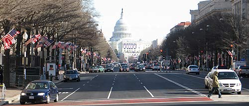 Image of the Capitol from the corner of 13th Street and Pennsylvania Avenue