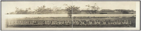 A black and white panoramic, aerial view of Camp Zachary Taylor in Kentucky.